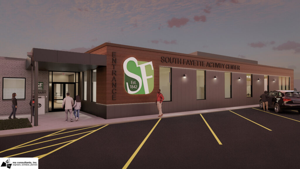 architect's rendering of the future south fayette activity center building