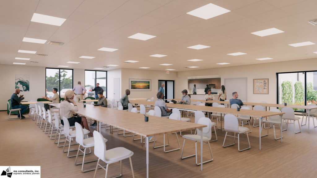 architect's rendering of the future senior citizen's center and programming space